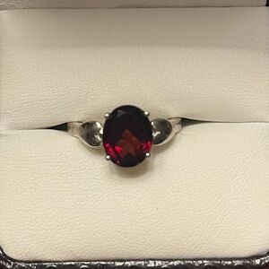 Elegant Sterling Silver and Red Gemstone Ring